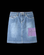 Load image into Gallery viewer, Lavender Paisley Patchwork Denim Skirt