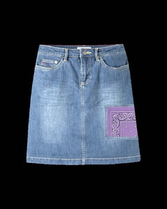 Lavender Paisley Patchwork Denim Skirt