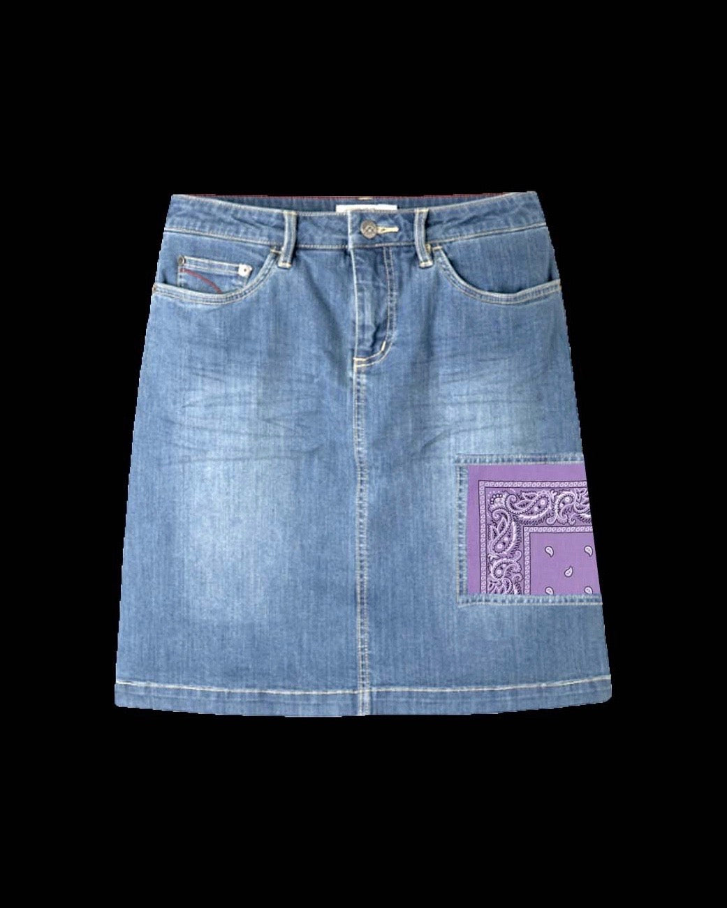 Lavender Paisley Patchwork Denim Skirt
